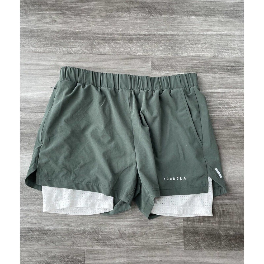YoungLA Men’s Tight Green Athletic Shorts Size L Lined Pockets